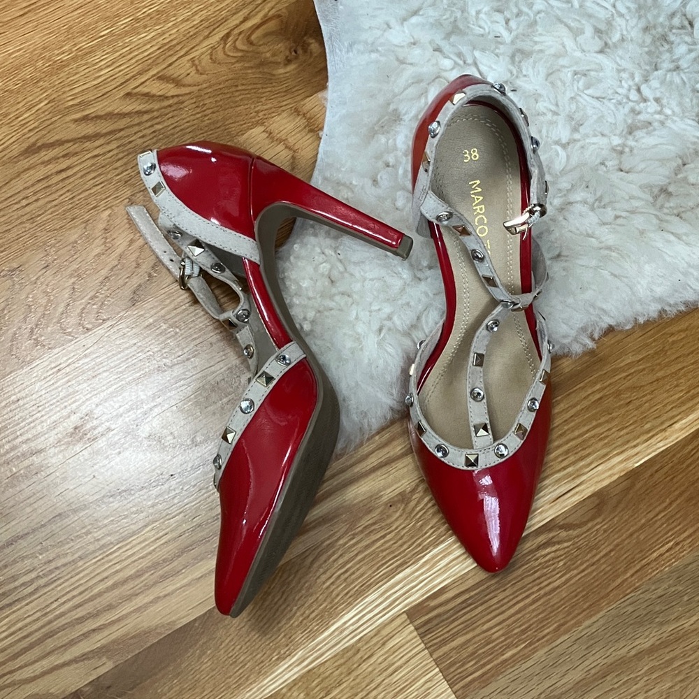 Red Patent Leather Studded Heels